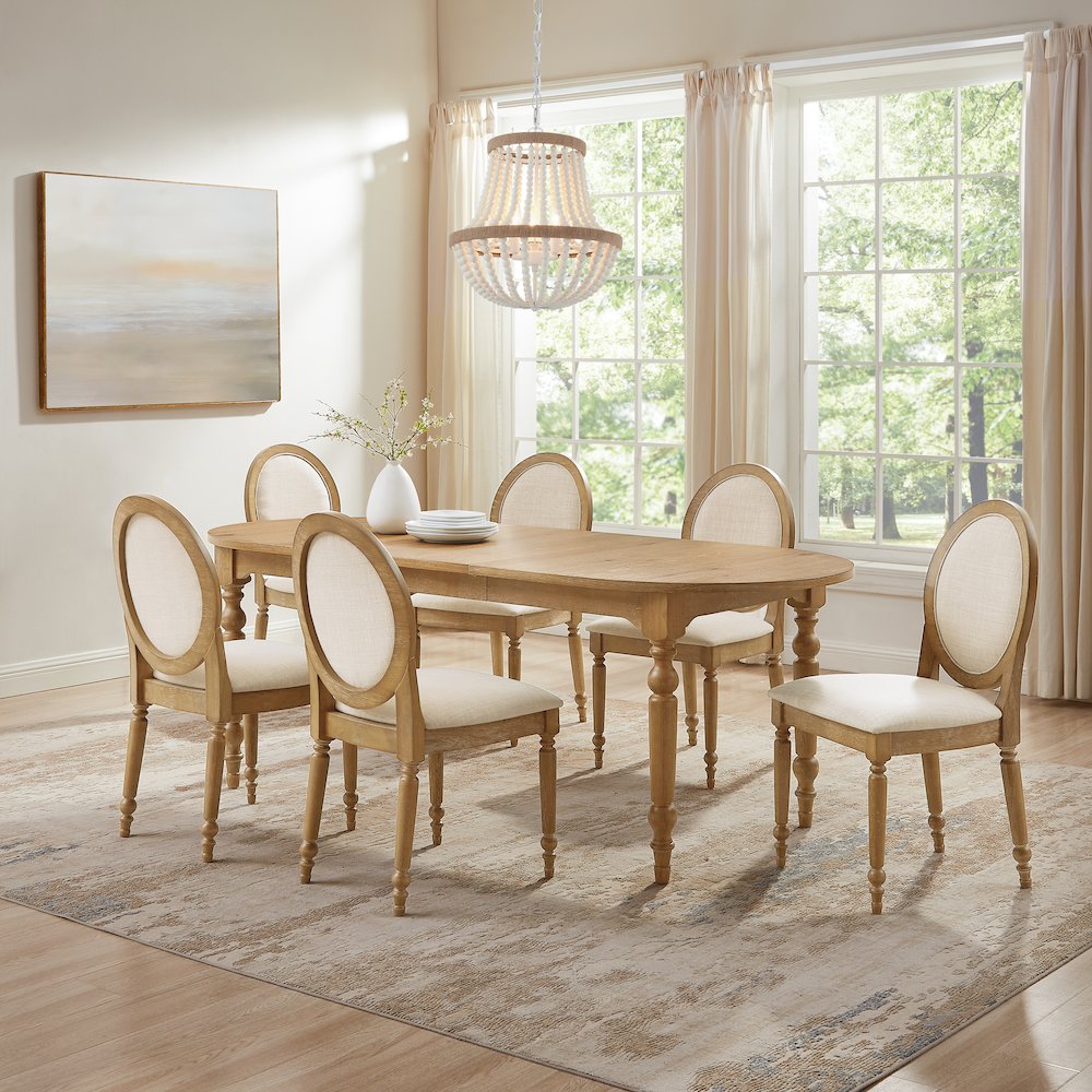 Daphne 7-Piece Dining Set For 6 Rustic Brown/Crème – Table & 6 Chairs