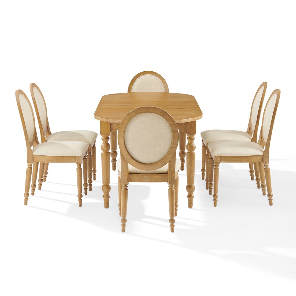 Daphne 7-Piece Dining Set For 6 Rustic Brown/Crème – Table & 6 Chairs