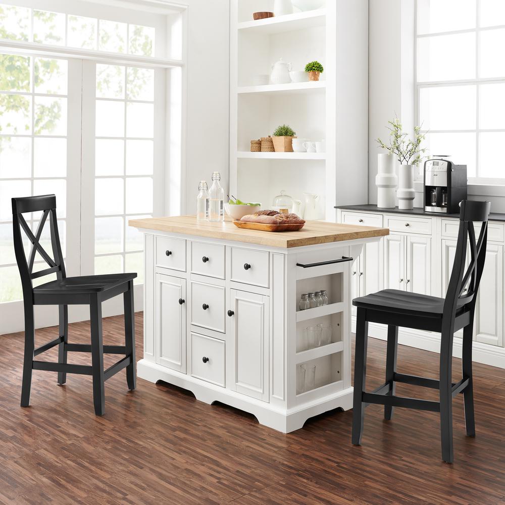 Julia Wood Top Island W/X-Back Stools – Island & 2 Stools