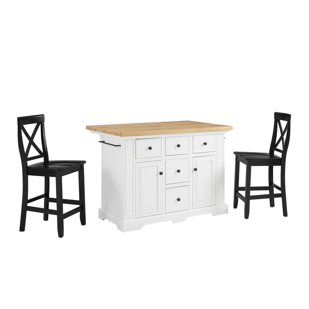 Julia Wood Top Island W/X-Back Stools – Island & 2 Stools