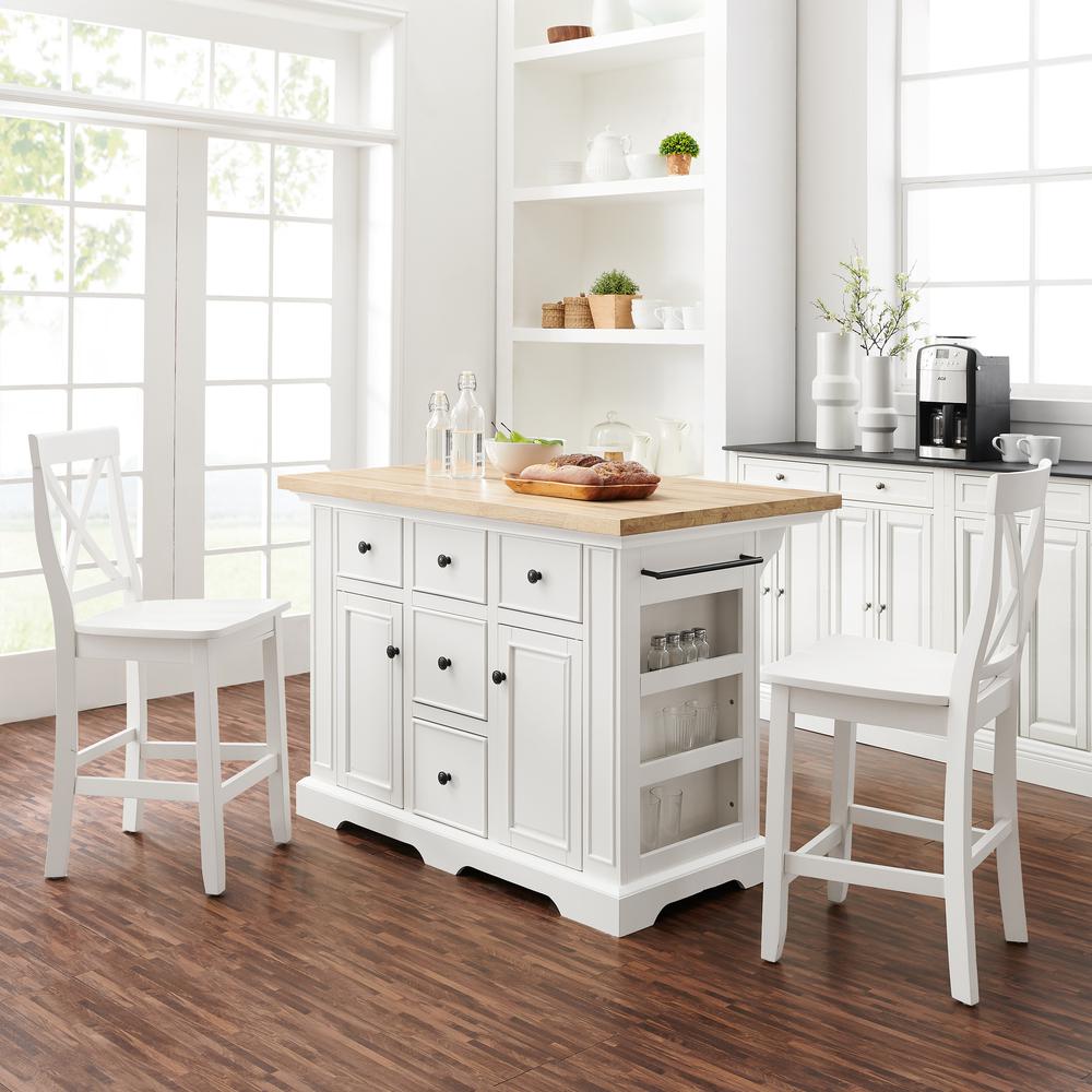 Julia Wood Top Island W/X-Back Stools – Island & 2 Stools