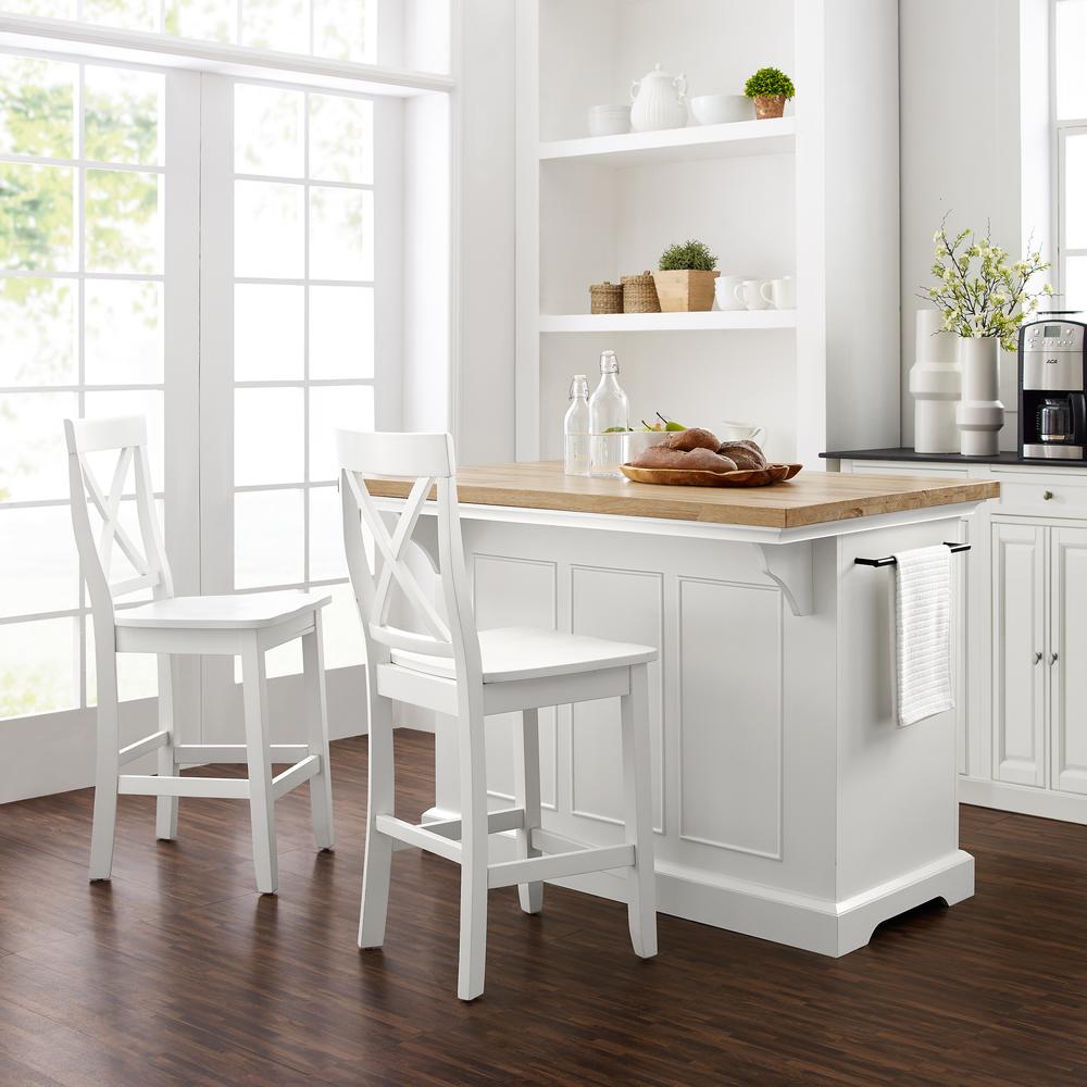 Julia Wood Top Island W/X-Back Stools – Island & 2 Stools