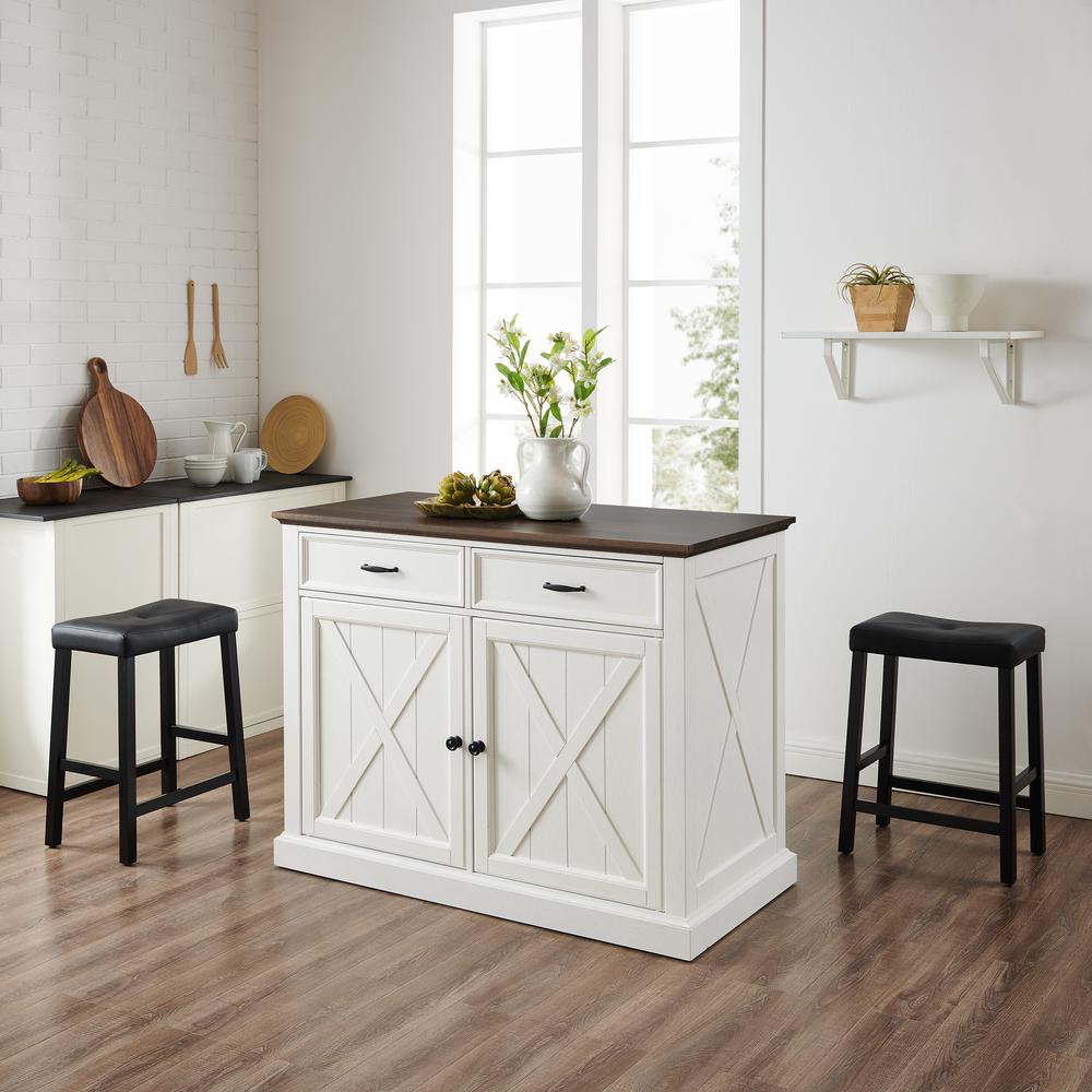 Clifton Kitchen Island W/Uph Saddle Stools – Kitchen Island & 2 Stools