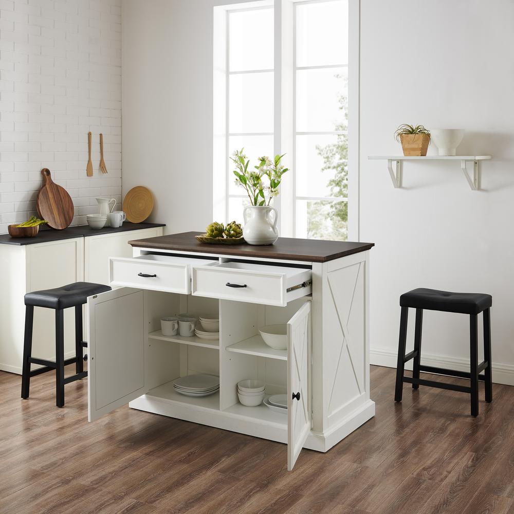 Clifton Kitchen Island W/Uph Saddle Stools – Kitchen Island & 2 Stools