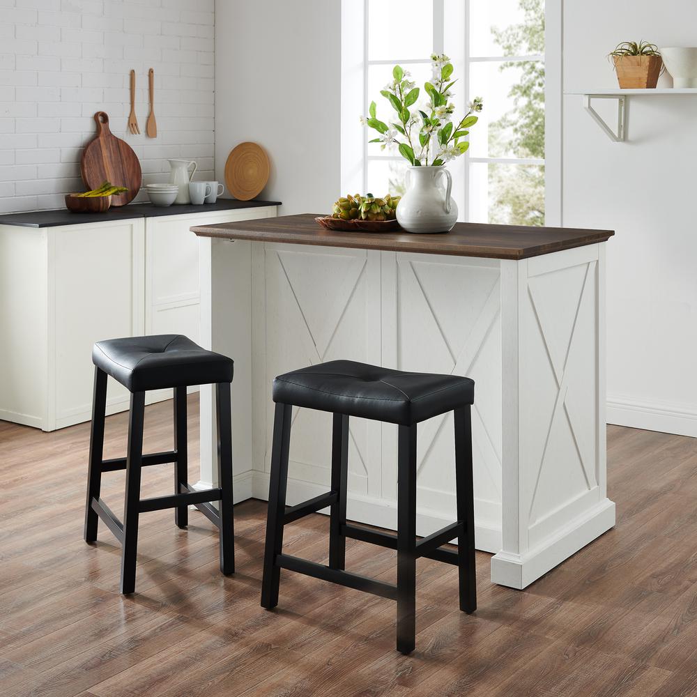 Clifton Kitchen Island W/Uph Saddle Stools – Kitchen Island & 2 Stools
