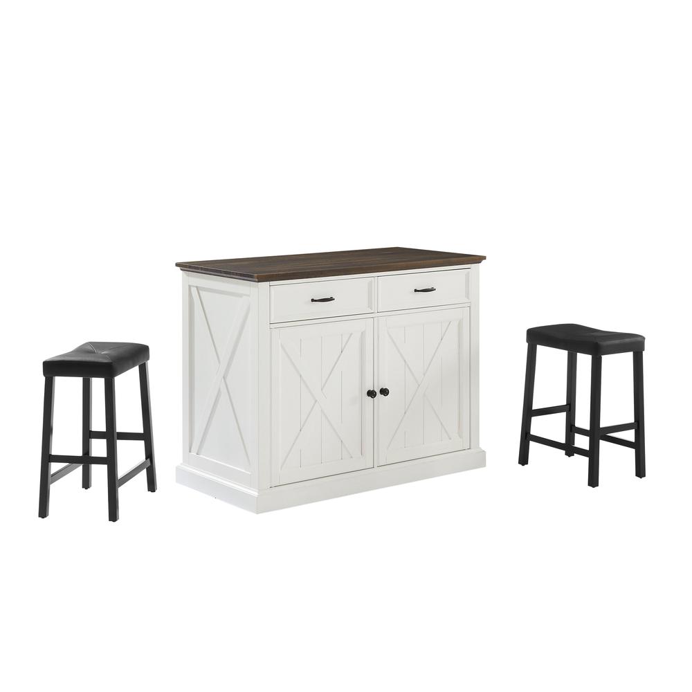 Clifton Kitchen Island W/Uph Saddle Stools – Kitchen Island & 2 Stools