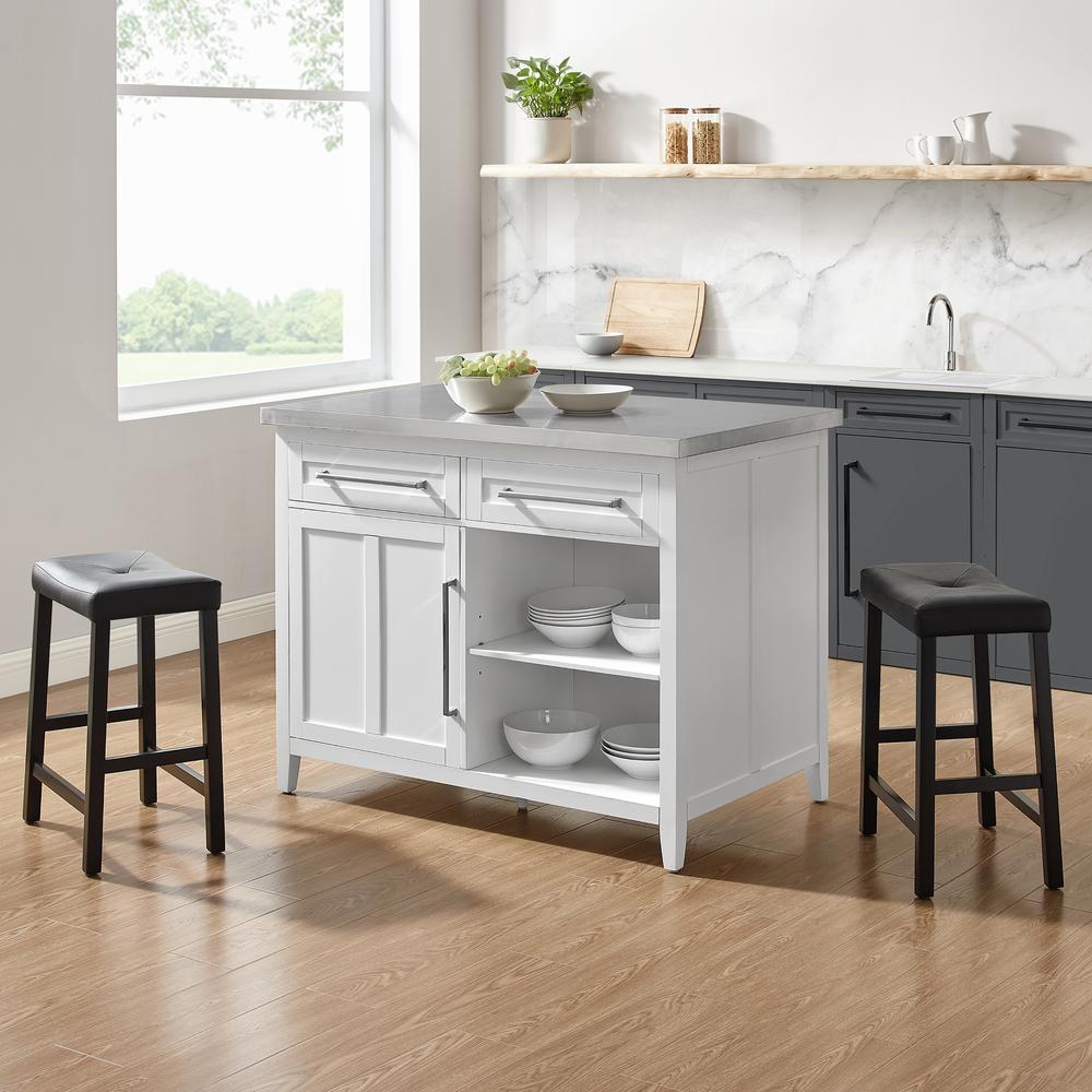 Silvia Stainless Steel Top Island W/Uph Saddle Stools