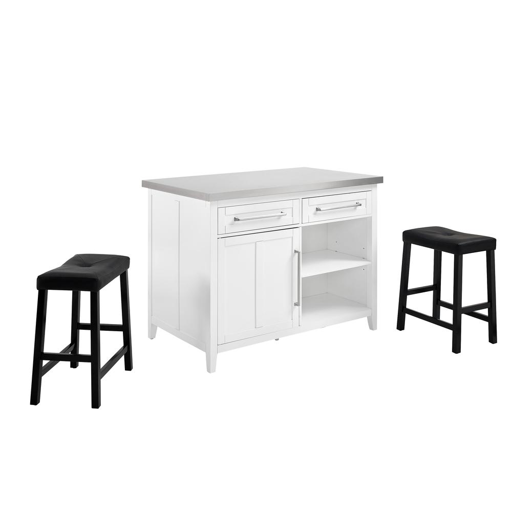 Silvia Stainless Steel Top Island W/Uph Saddle Stools