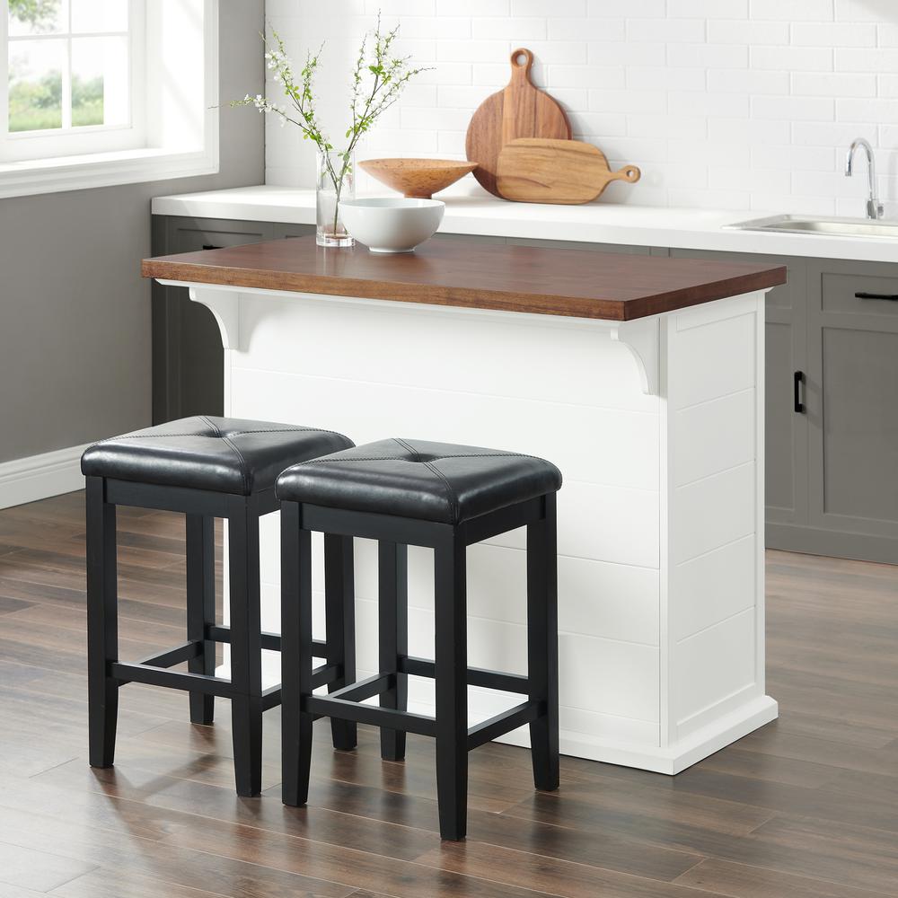 Bartlett Wood Top Kitchen Island W/Uph Square Stools – Kitchen Island & 2 Stools