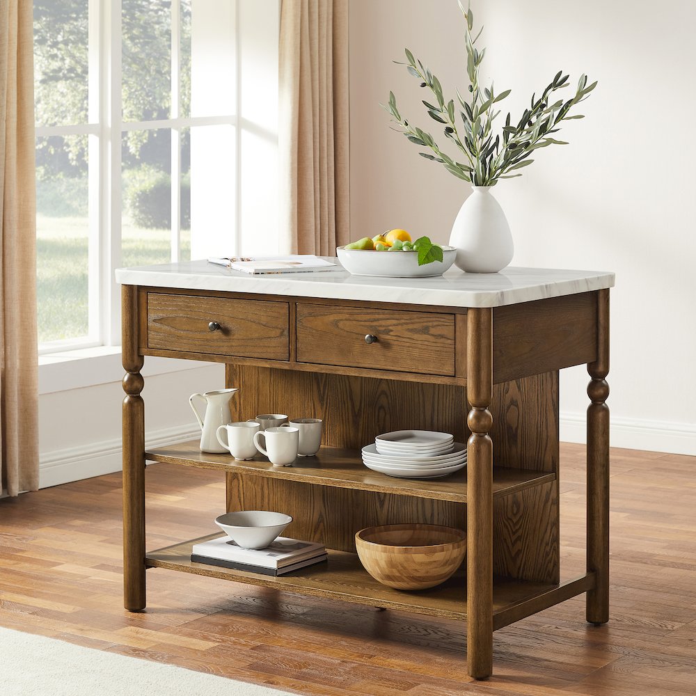 Roselyn Faux Marble Top Sit At Kitchen Island Brown/White Marble