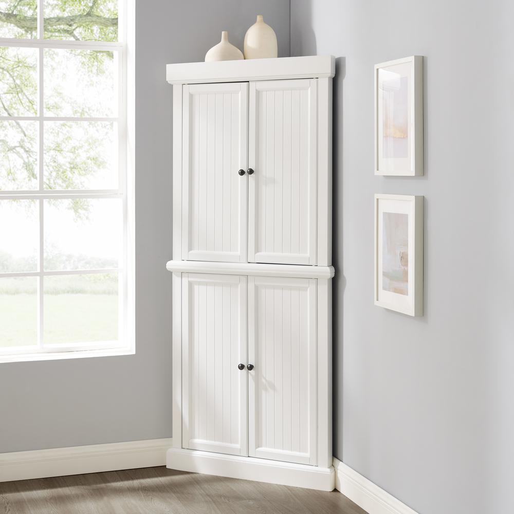 Shoreline Tall Corner Kitchen Storage Pantry – 2 Stackable Pantries