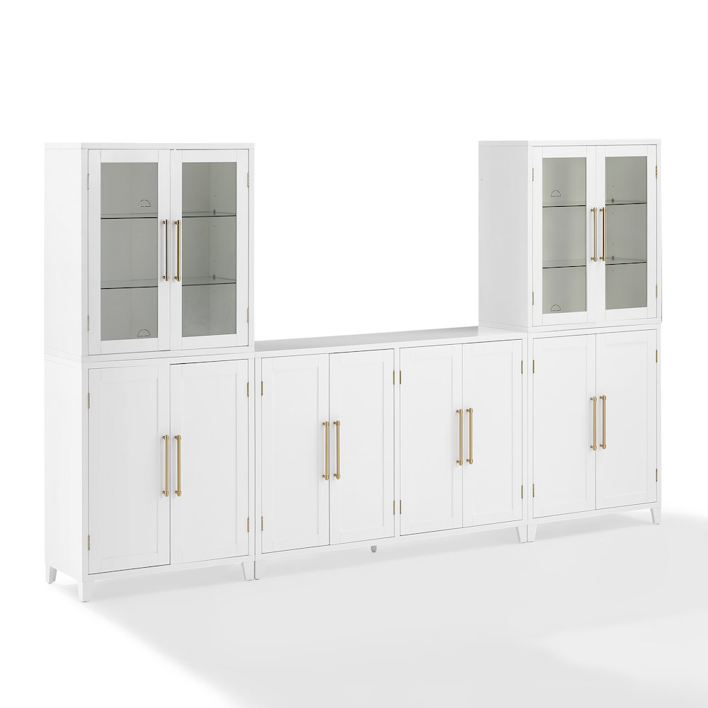 3Pc Sideboard And Pantry Set W/ Glass Door Hutch