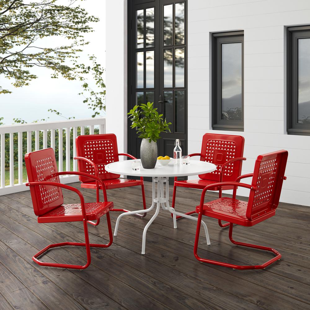 Bates 5Pc Round Retro Outdoor Dining Set – Dining Table & 4 Armchairs