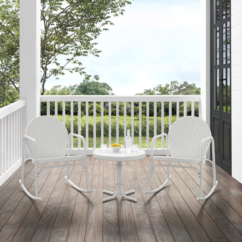 Griffith 3Pc Retro Outdoor Rocking Chair Set – Side Table & 2 Rocking Chairs
