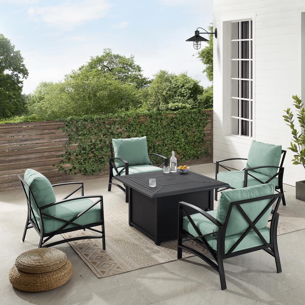 Kaplan 5Pc Outdoor Chair Set W/ Fire Table – Dante Fire Table & 4 Arm Chairs