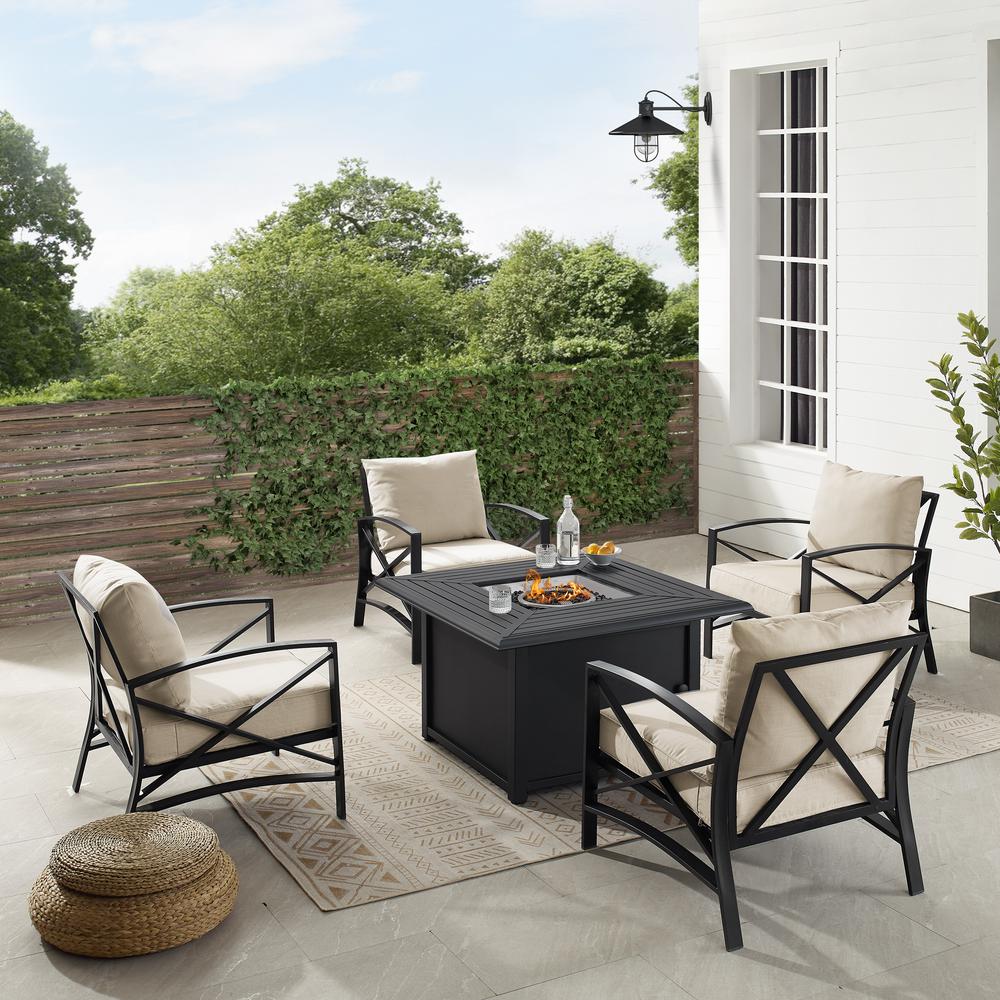 Kaplan 5Pc Outdoor Chair Set W/ Fire Table – Dante Fire Table & 4 Arm Chairs