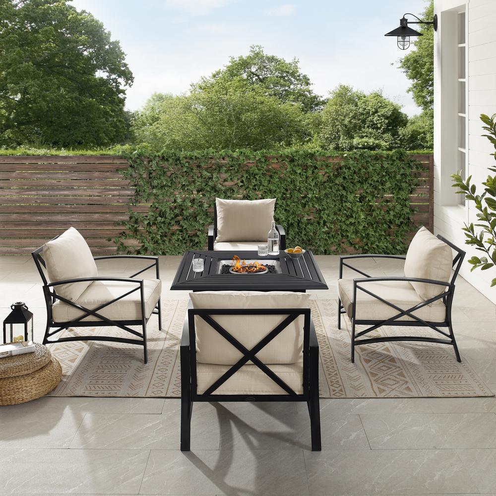 Kaplan 5Pc Outdoor Chair Set W/ Fire Table – Dante Fire Table & 4 Arm Chairs
