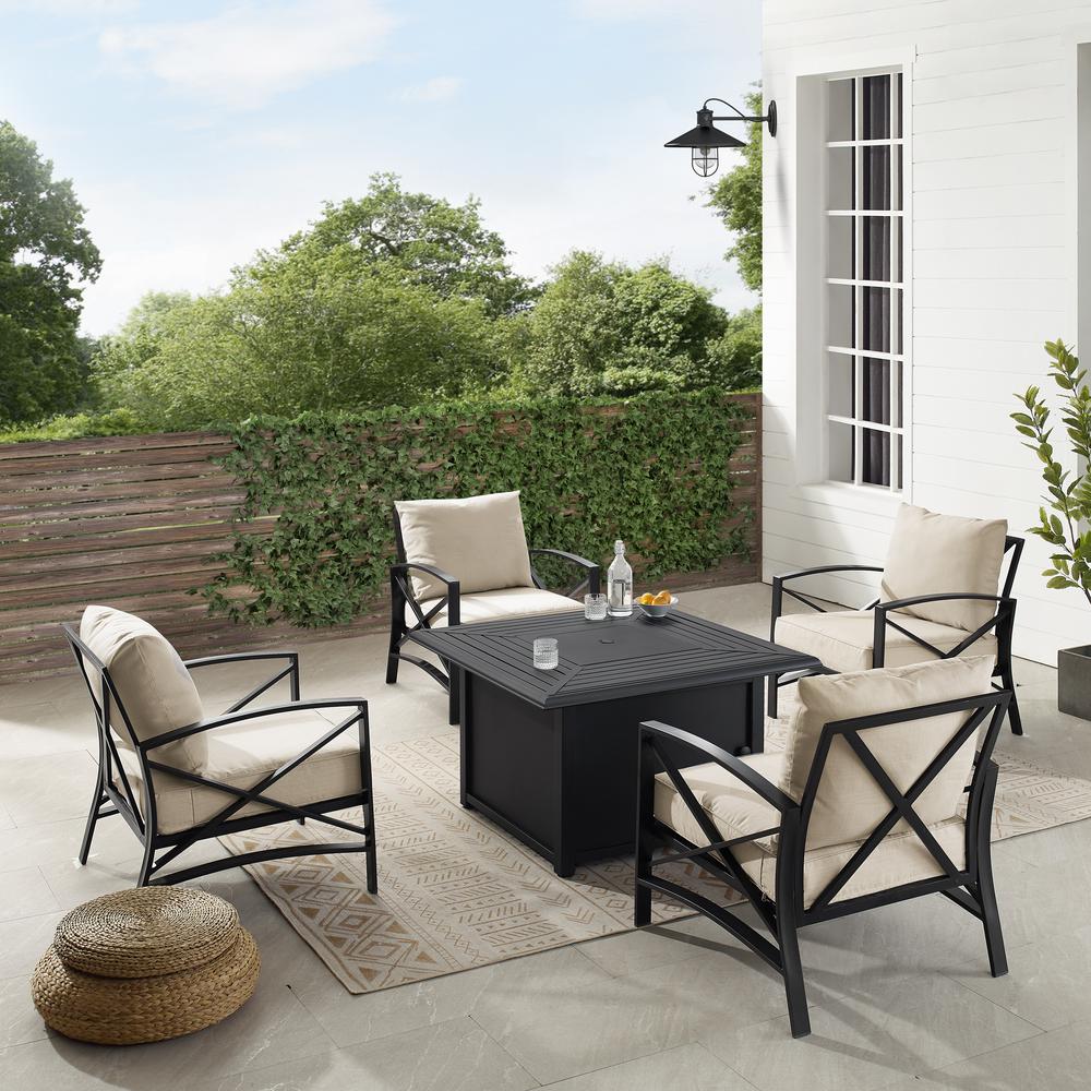 Kaplan 5Pc Outdoor Chair Set W/ Fire Table – Dante Fire Table & 4 Arm Chairs