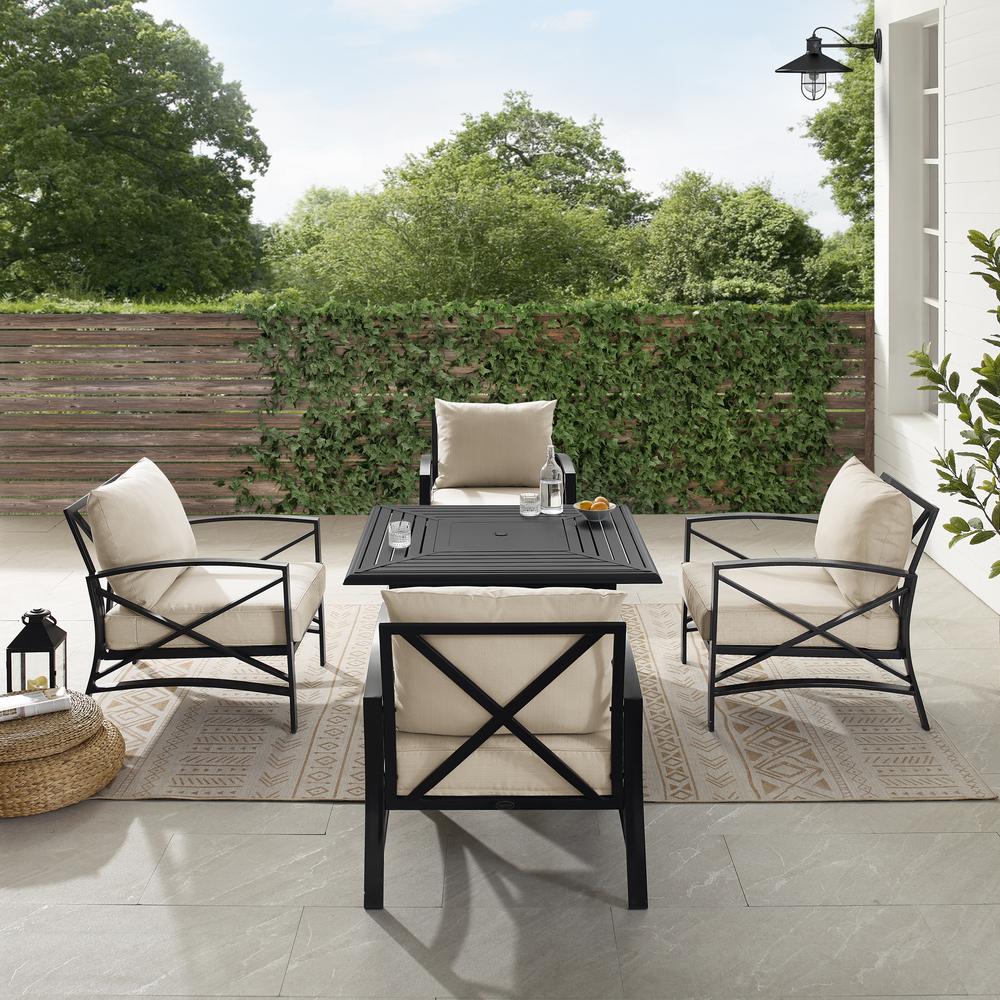Kaplan 5Pc Outdoor Chair Set W/ Fire Table – Dante Fire Table & 4 Arm Chairs
