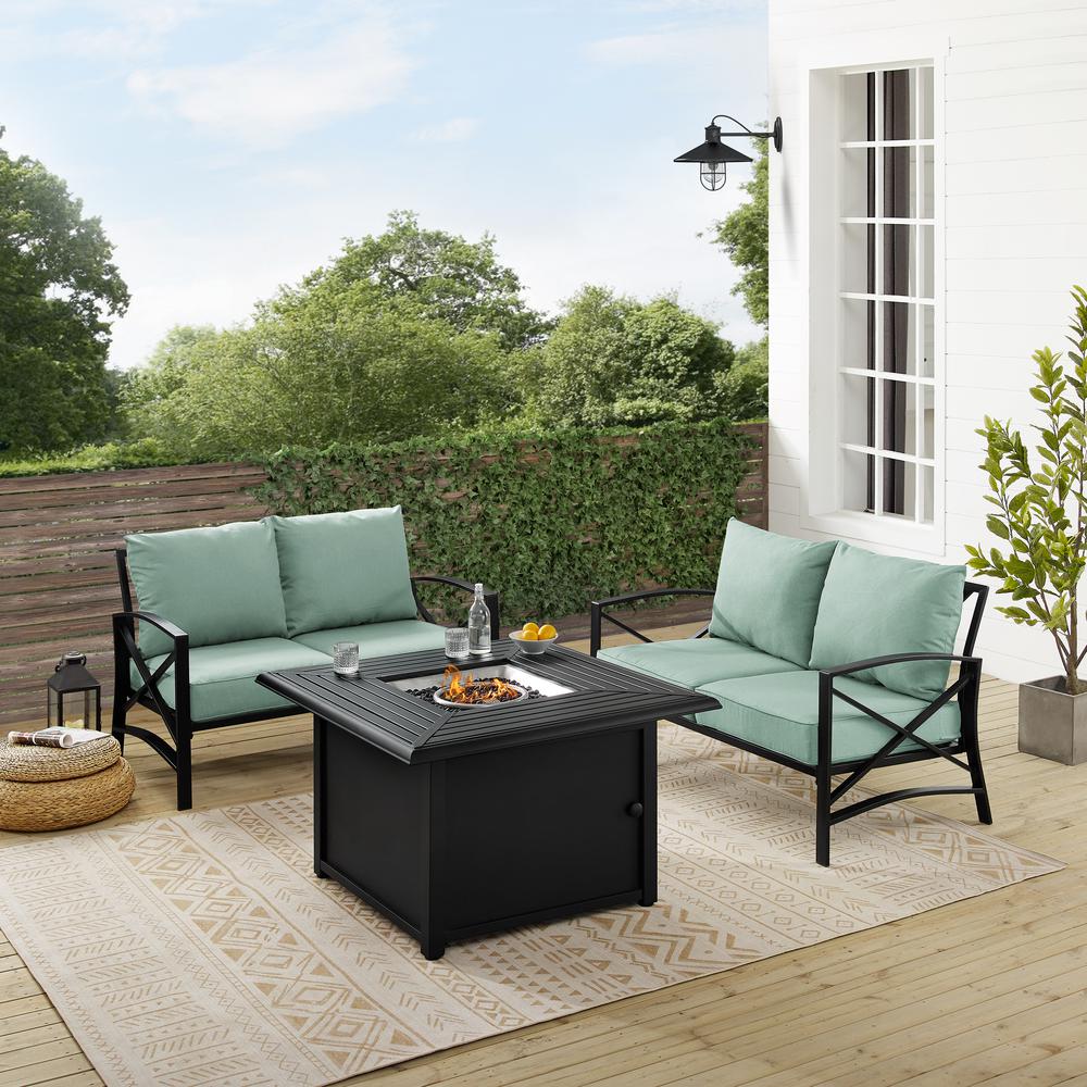 Kaplan 3Pc Outdoor Loveseat Set W/ Fire Table – Dante Fire Table & 2 Loveseats