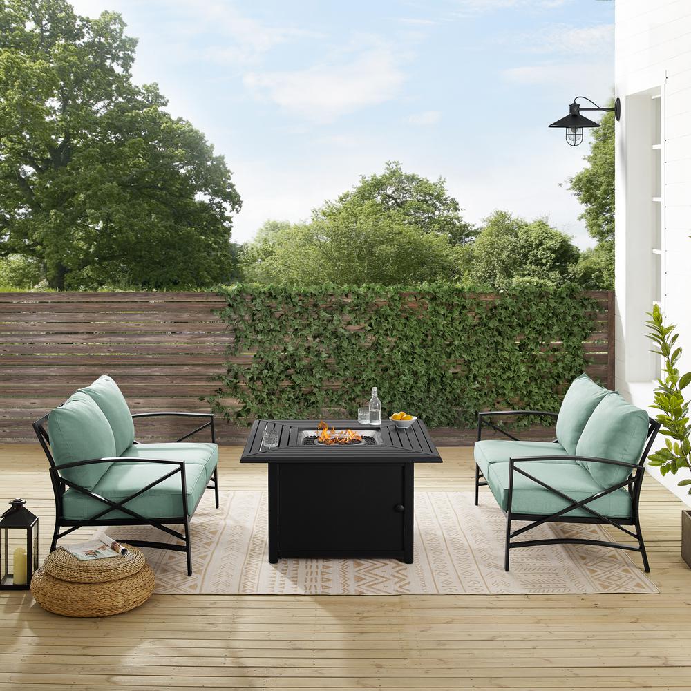 Kaplan 3Pc Outdoor Loveseat Set W/ Fire Table – Dante Fire Table & 2 Loveseats