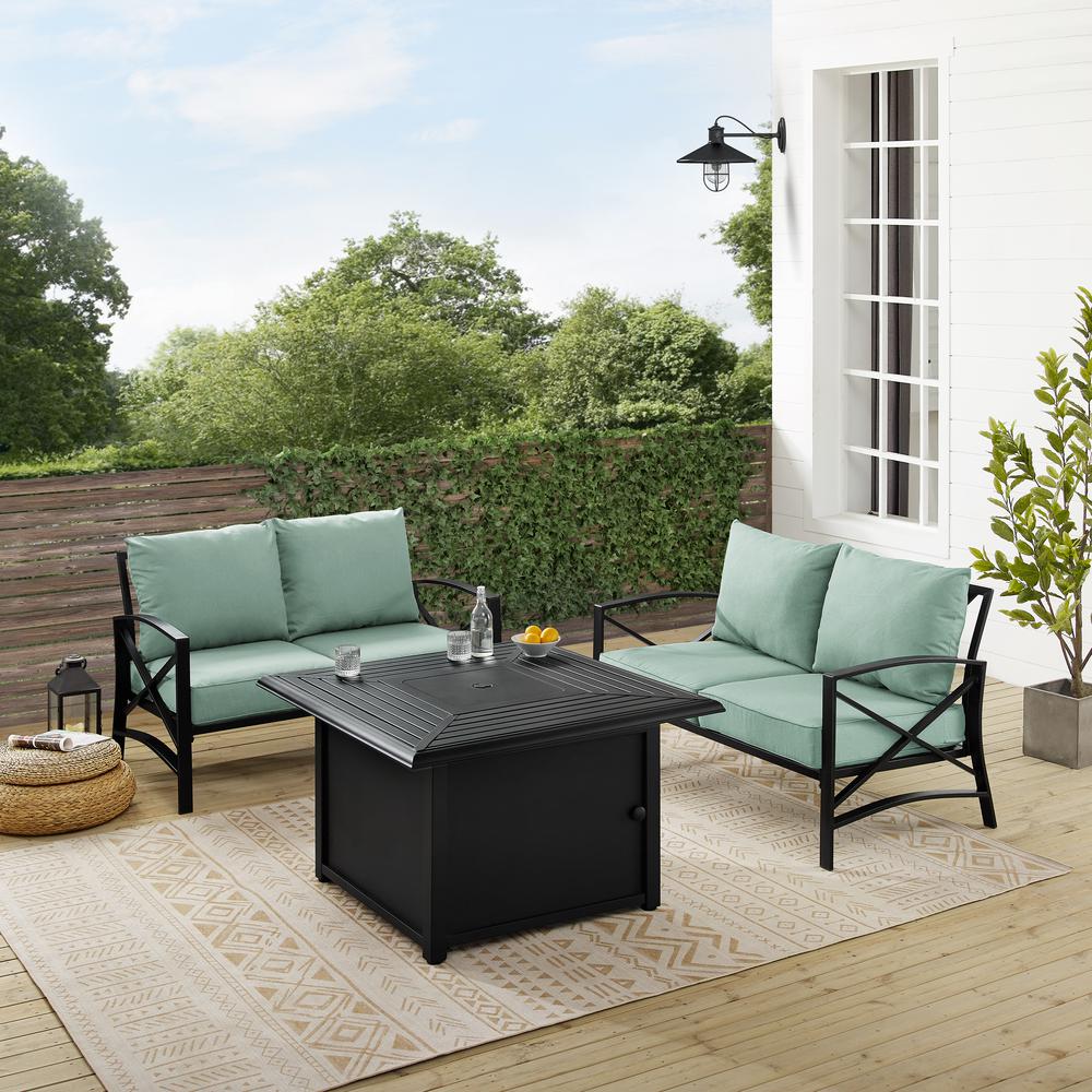 Kaplan 3Pc Outdoor Loveseat Set W/ Fire Table – Dante Fire Table & 2 Loveseats