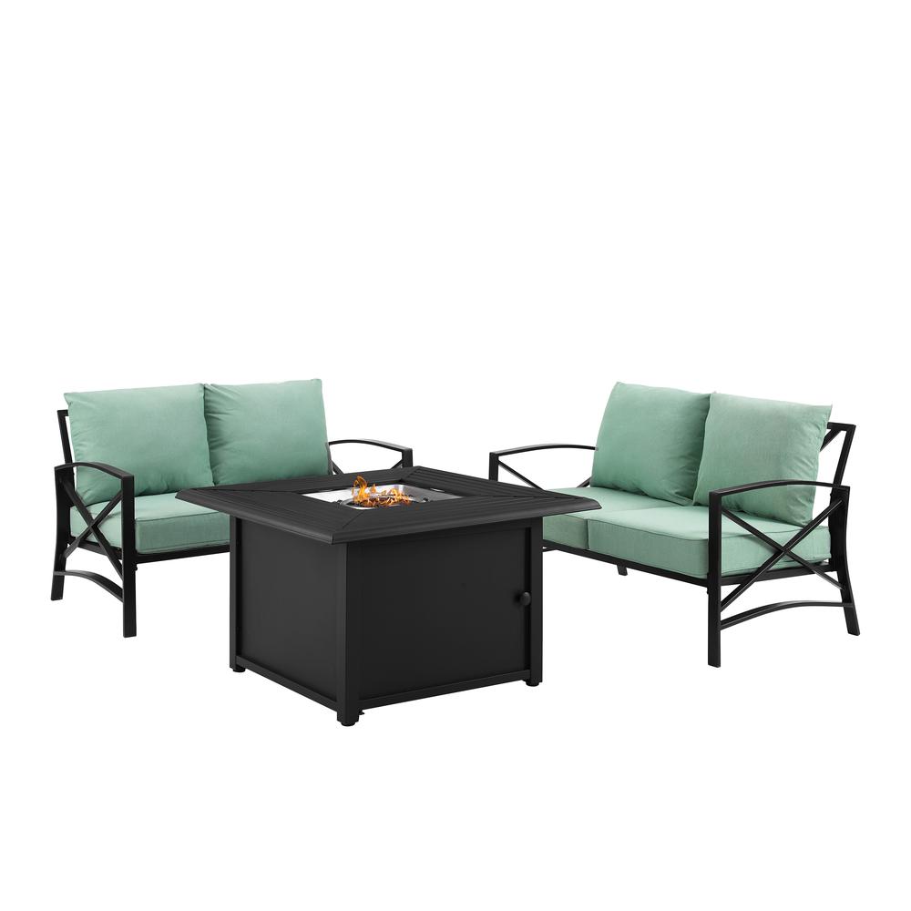 Kaplan 3Pc Outdoor Loveseat Set W/ Fire Table – Dante Fire Table & 2 Loveseats