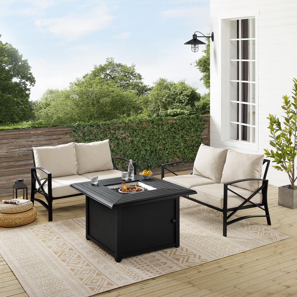 Kaplan 3Pc Outdoor Loveseat Set W/ Fire Table – Dante Fire Table & 2 Loveseats