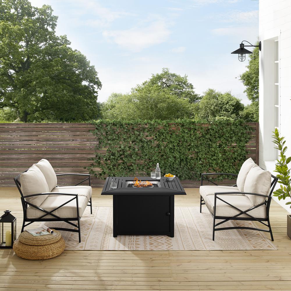 Kaplan 3Pc Outdoor Loveseat Set W/ Fire Table – Dante Fire Table & 2 Loveseats