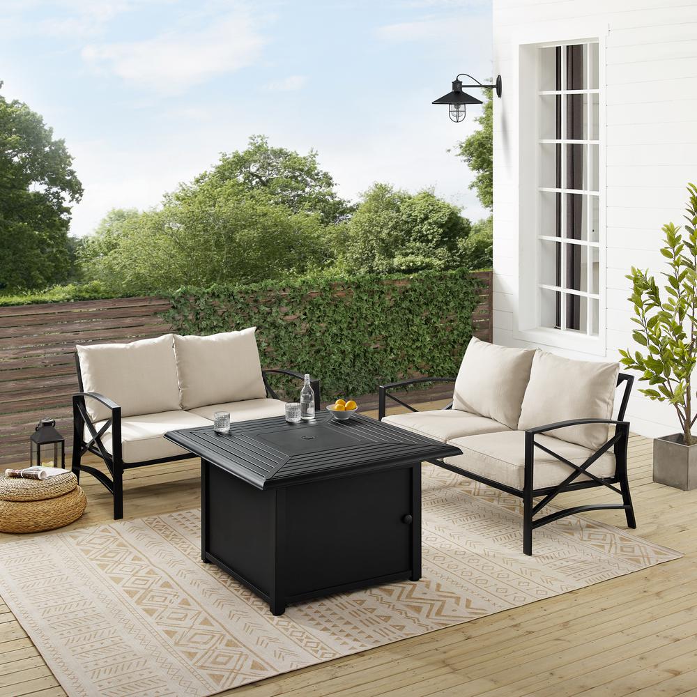 Kaplan 3Pc Outdoor Loveseat Set W/ Fire Table – Dante Fire Table & 2 Loveseats