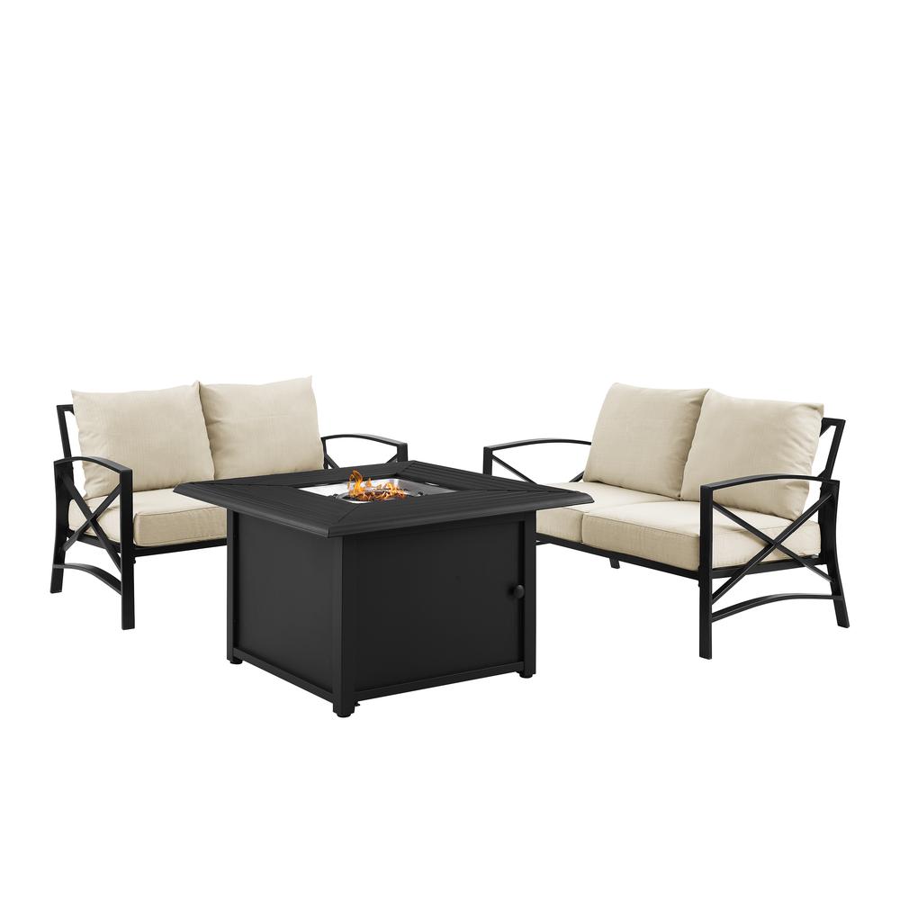 Kaplan 3Pc Outdoor Loveseat Set W/ Fire Table – Dante Fire Table & 2 Loveseats