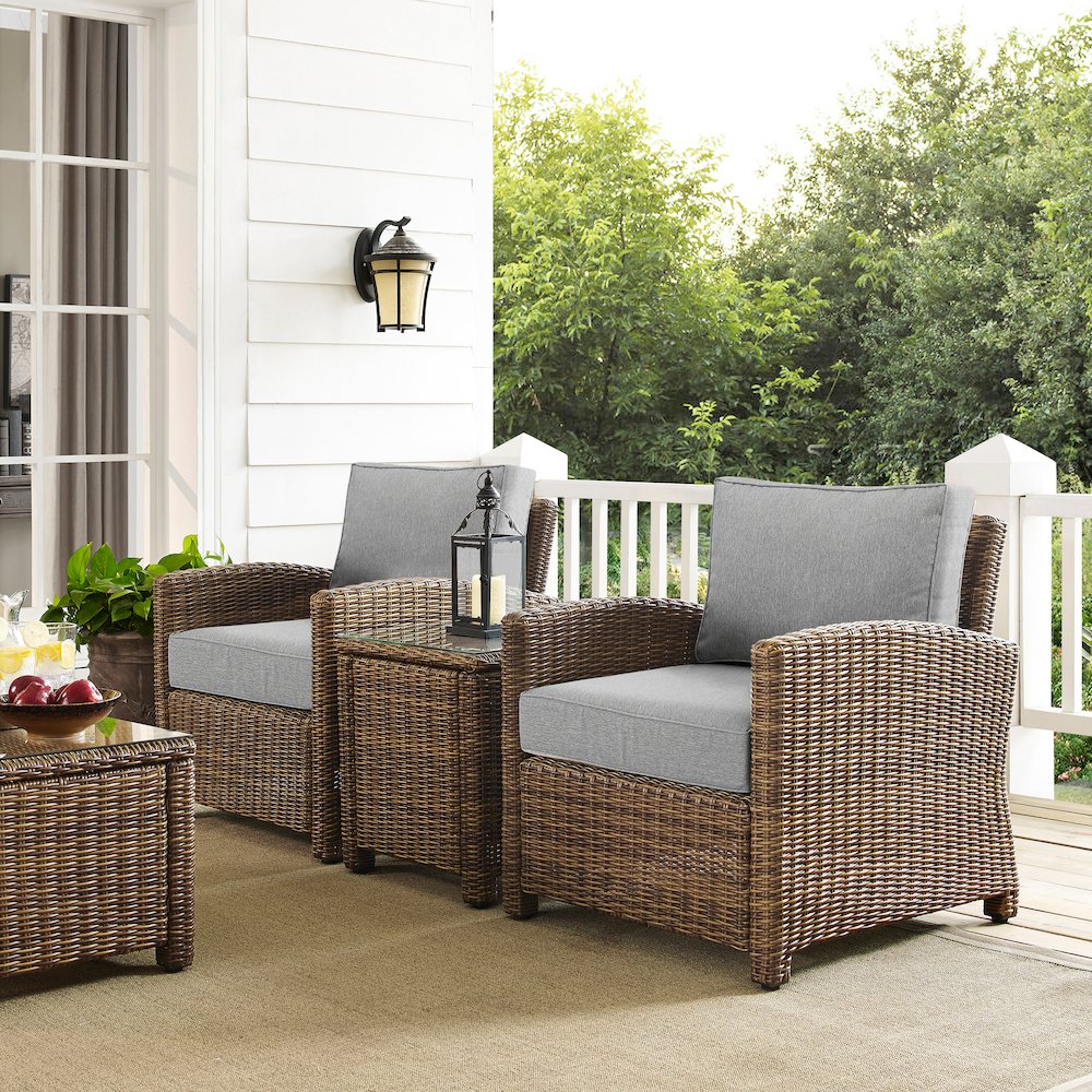 Bradenton 3Pc Wicker Outdoor Chair Set – Side Table & 2 Armchairs