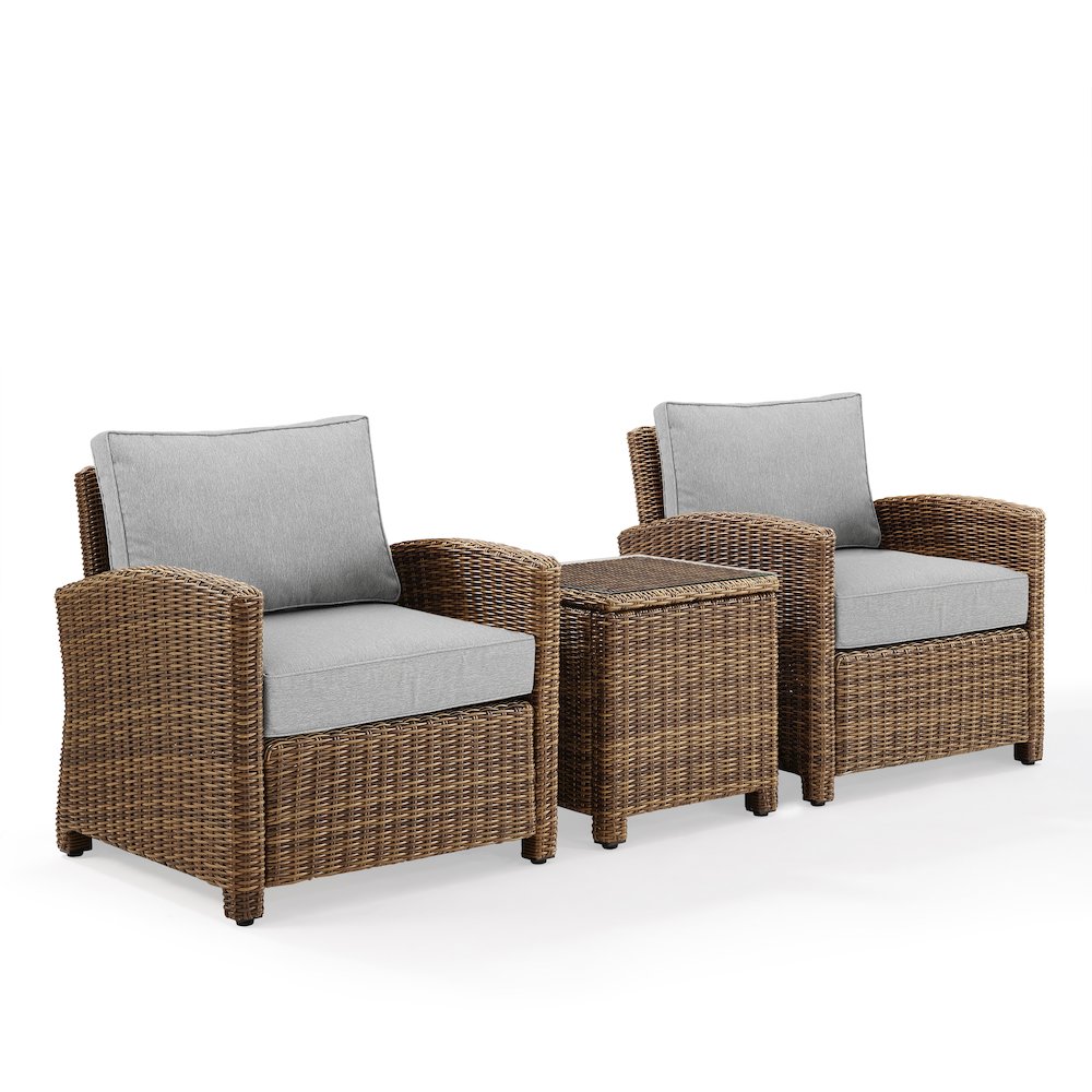 Bradenton 3Pc Wicker Outdoor Chair Set – Side Table & 2 Armchairs