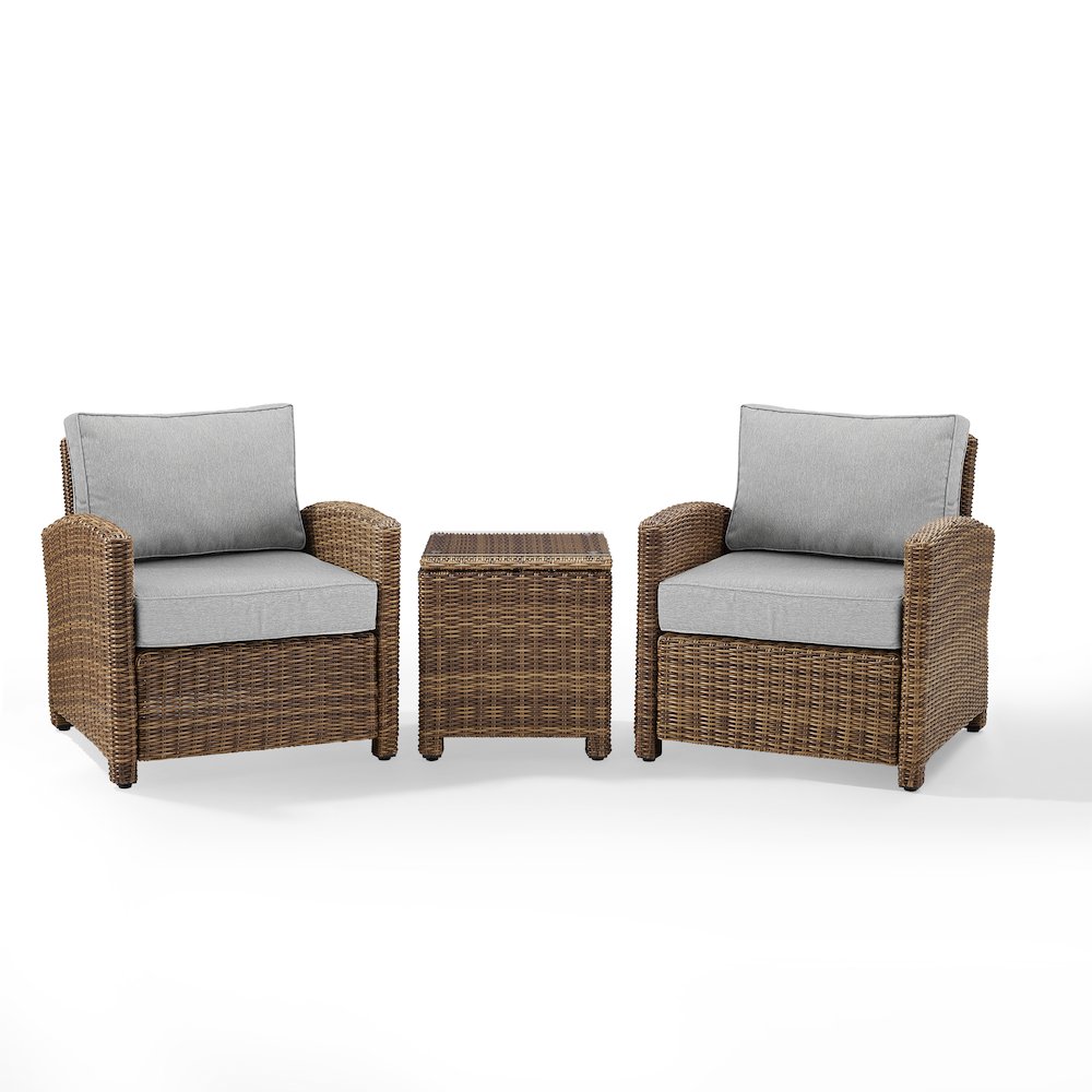 Bradenton 3Pc Wicker Outdoor Chair Set – Side Table & 2 Armchairs