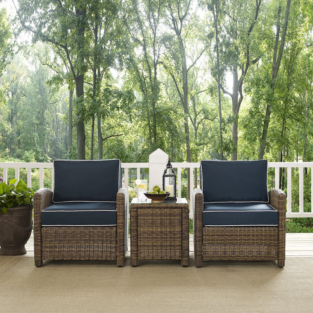 Bradenton 3Pc Wicker Outdoor Chair Set – Side Table & 2 Armchairs
