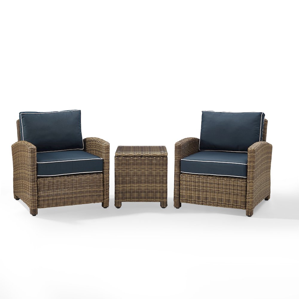 Bradenton 3Pc Wicker Outdoor Chair Set – Side Table & 2 Armchairs