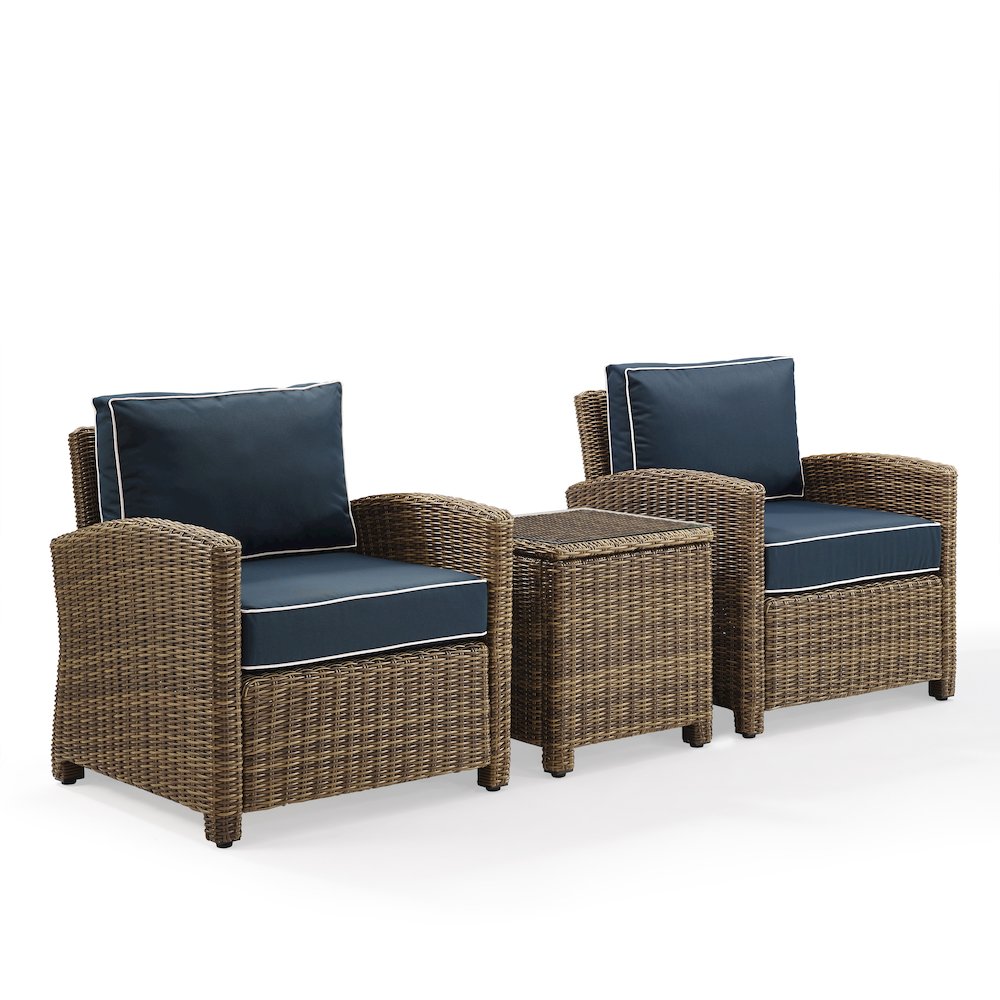 Bradenton 3Pc Wicker Outdoor Chair Set – Side Table & 2 Armchairs