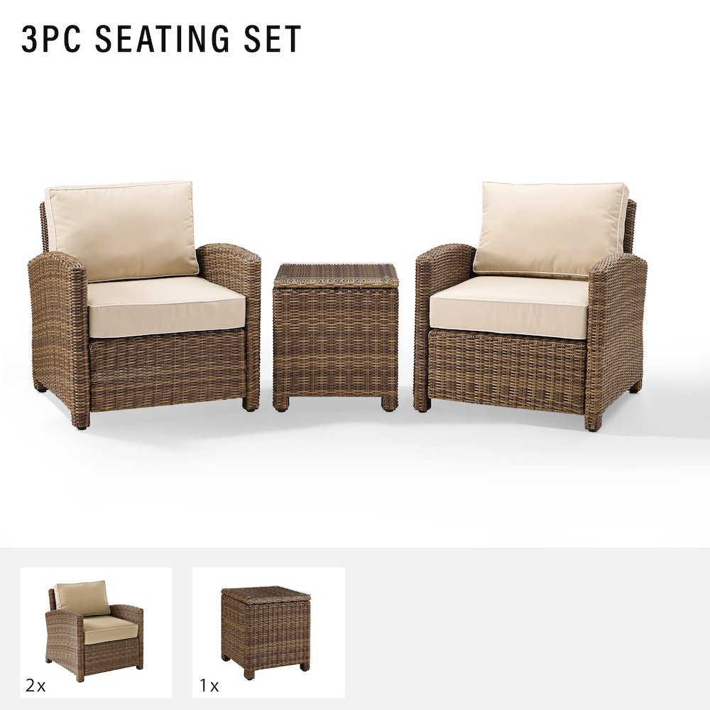 Bradenton 3Pc Wicker Outdoor Chair Set – Side Table & 2 Armchairs