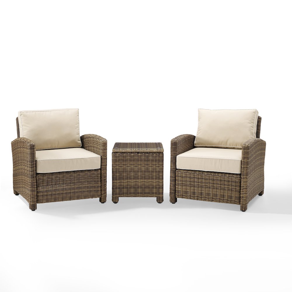 Bradenton 3Pc Wicker Outdoor Chair Set – Side Table & 2 Armchairs