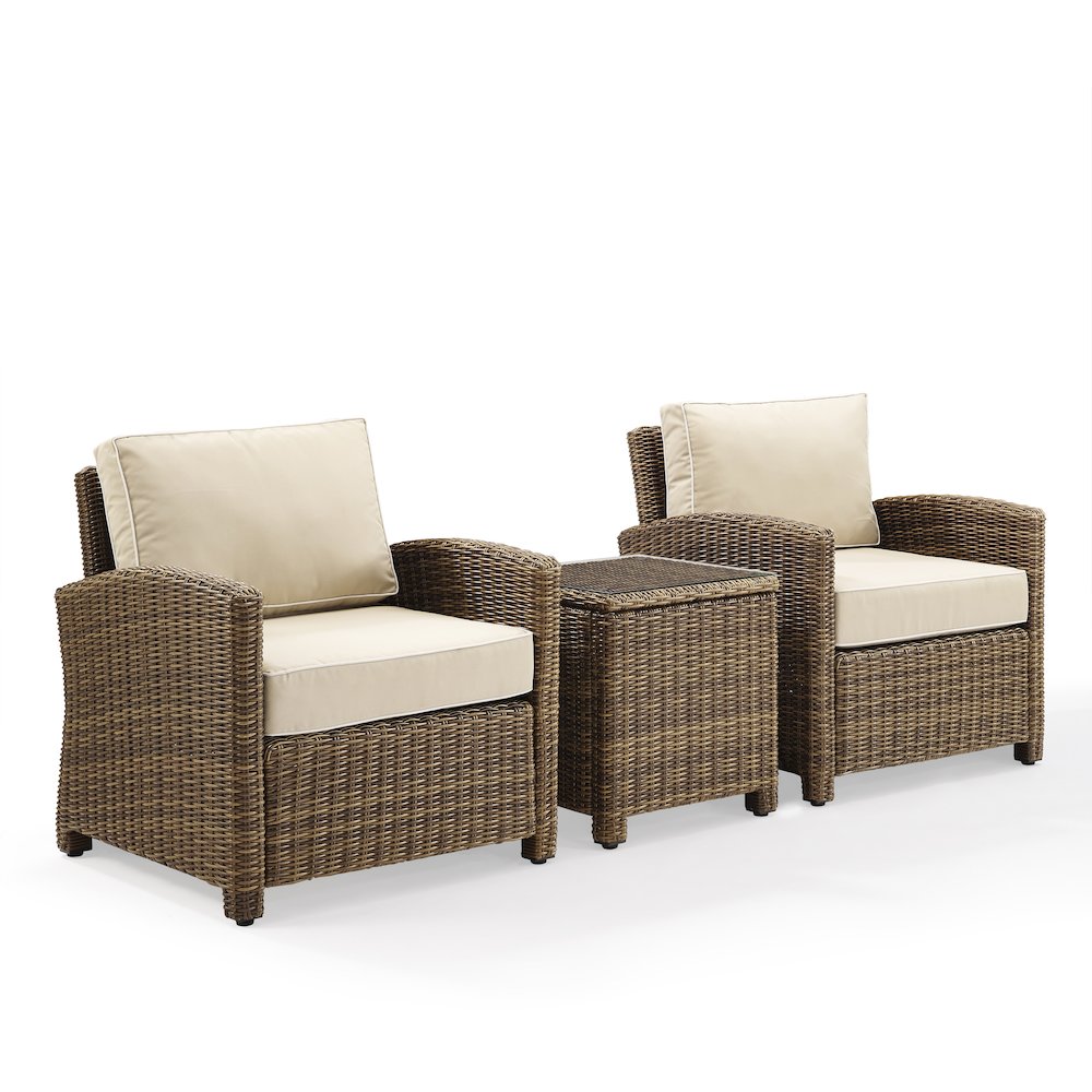 Bradenton 3Pc Wicker Outdoor Chair Set – Side Table & 2 Armchairs