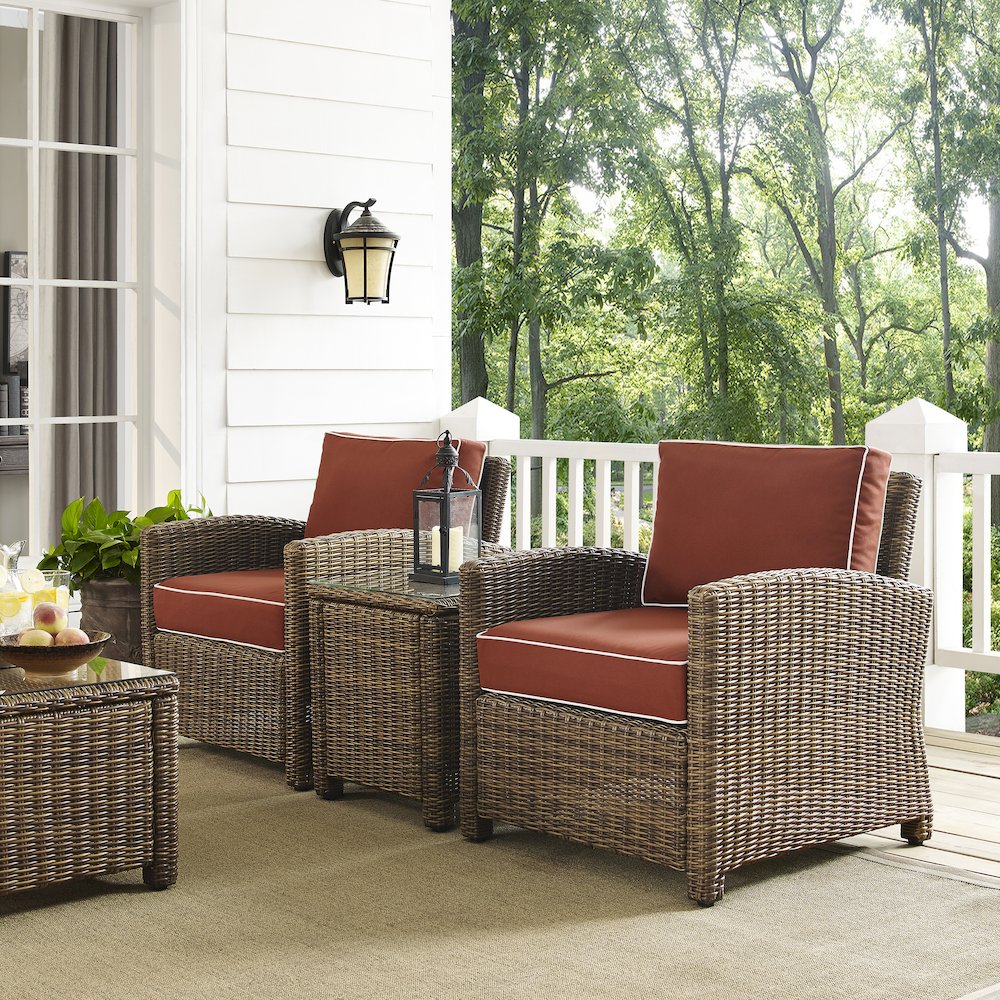 Bradenton 3Pc Wicker Outdoor Chair Set – Side Table & 2 Armchairs