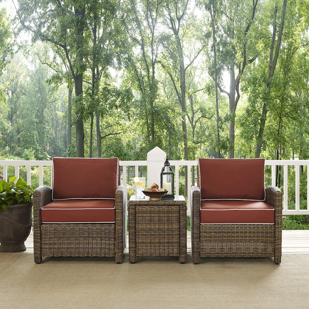 Bradenton 3Pc Wicker Outdoor Chair Set – Side Table & 2 Armchairs