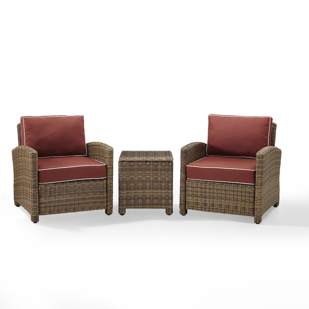 Bradenton 3Pc Wicker Outdoor Chair Set – Side Table & 2 Armchairs
