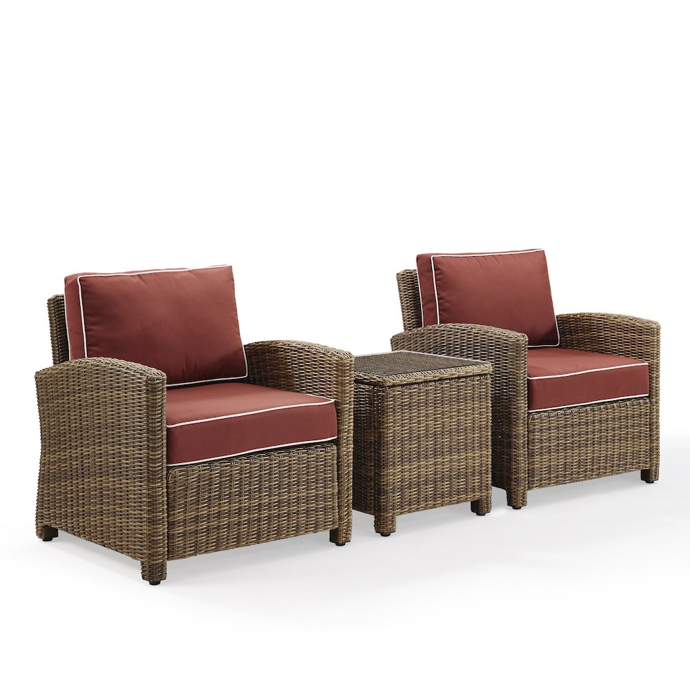 Bradenton 3Pc Wicker Outdoor Chair Set – Side Table & 2 Armchairs