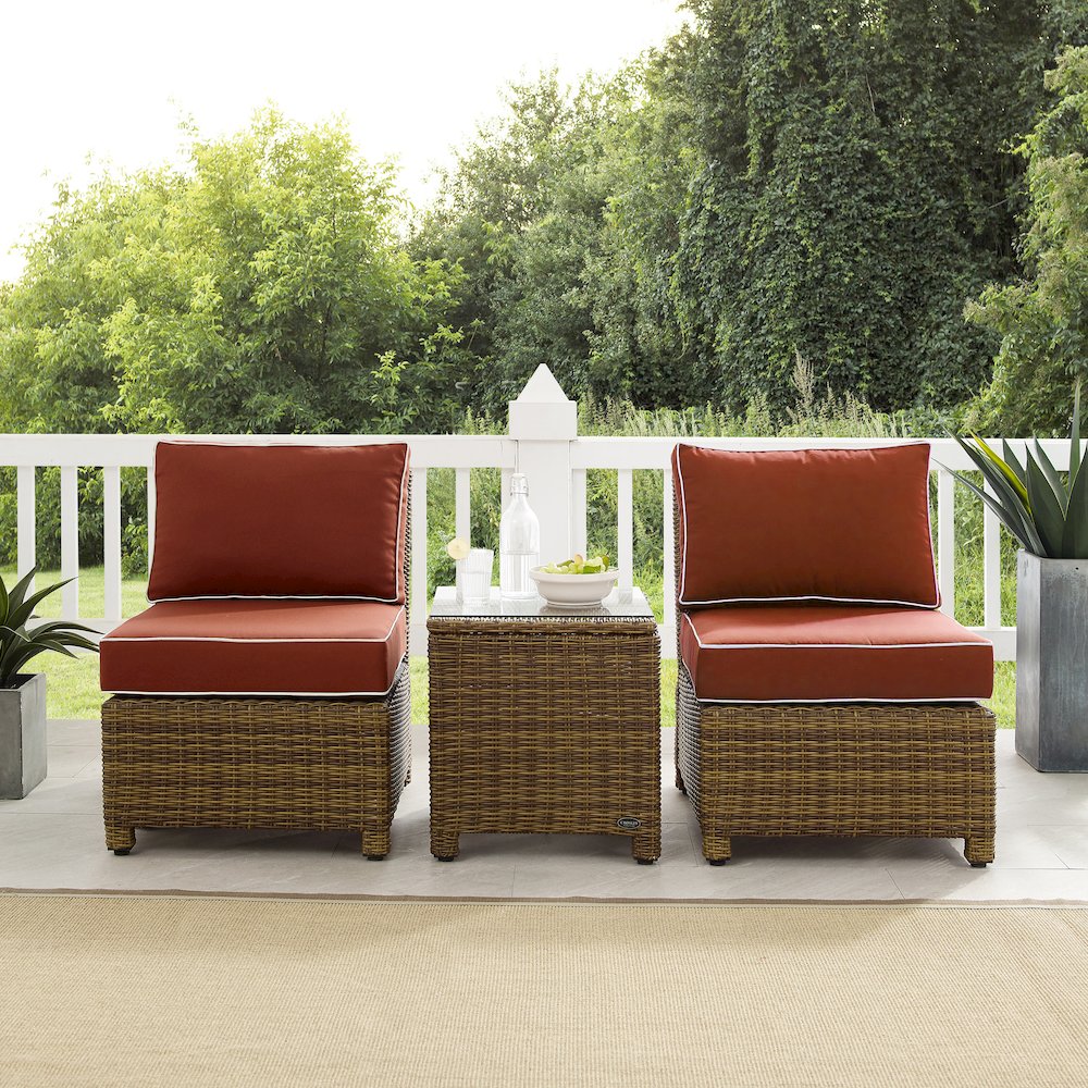 Bradenton 3Pc Armless Wicker Outdoor Chair Set – Side Table & 2 Armless Chairs