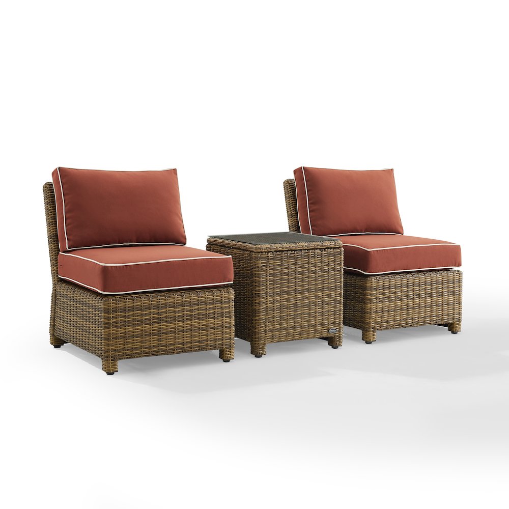 Bradenton 3Pc Armless Wicker Outdoor Chair Set – Side Table & 2 Armless Chairs