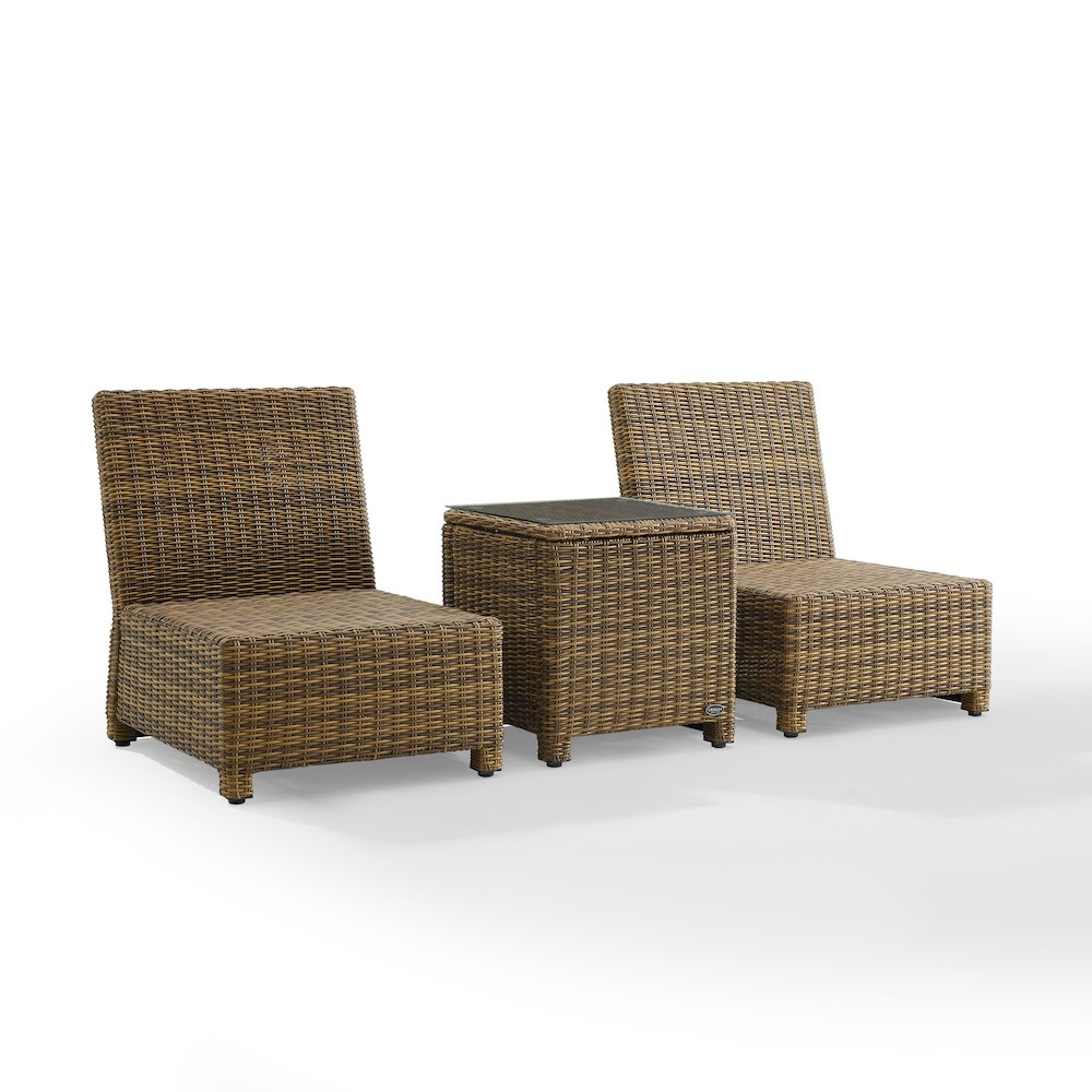 Bradenton 3Pc Armless Wicker Outdoor Chair Set – Side Table & 2 Armless Chairs
