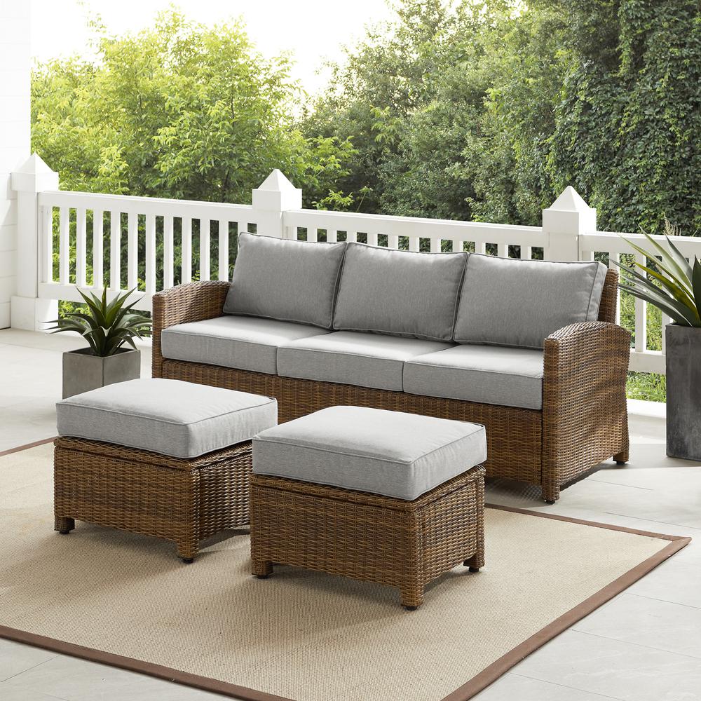 Bradenton 3Pc Wicker Outdoor Sofa Patio Furniture Set – Sofa & 2 Ottomans