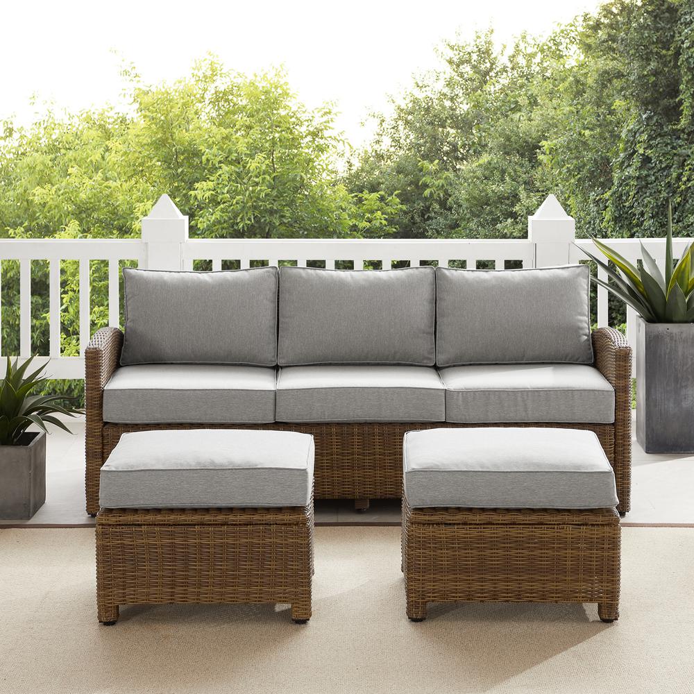 Bradenton 3Pc Wicker Outdoor Sofa Patio Furniture Set – Sofa & 2 Ottomans