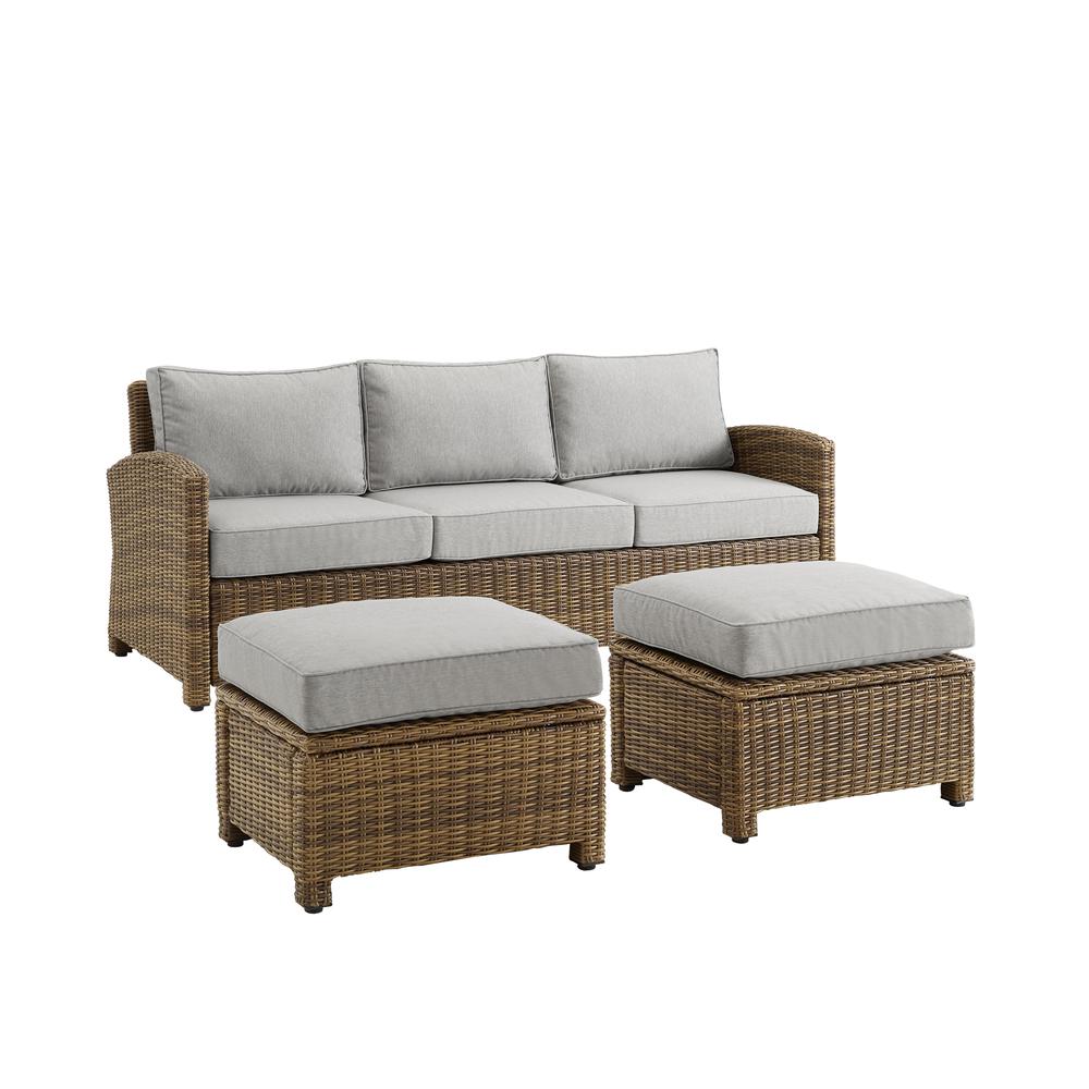 Bradenton 3Pc Wicker Outdoor Sofa Patio Furniture Set – Sofa & 2 Ottomans